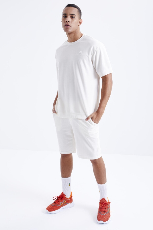 Ekru O Yaka Oversize Bermuda Erkek Şort Takım - 85164