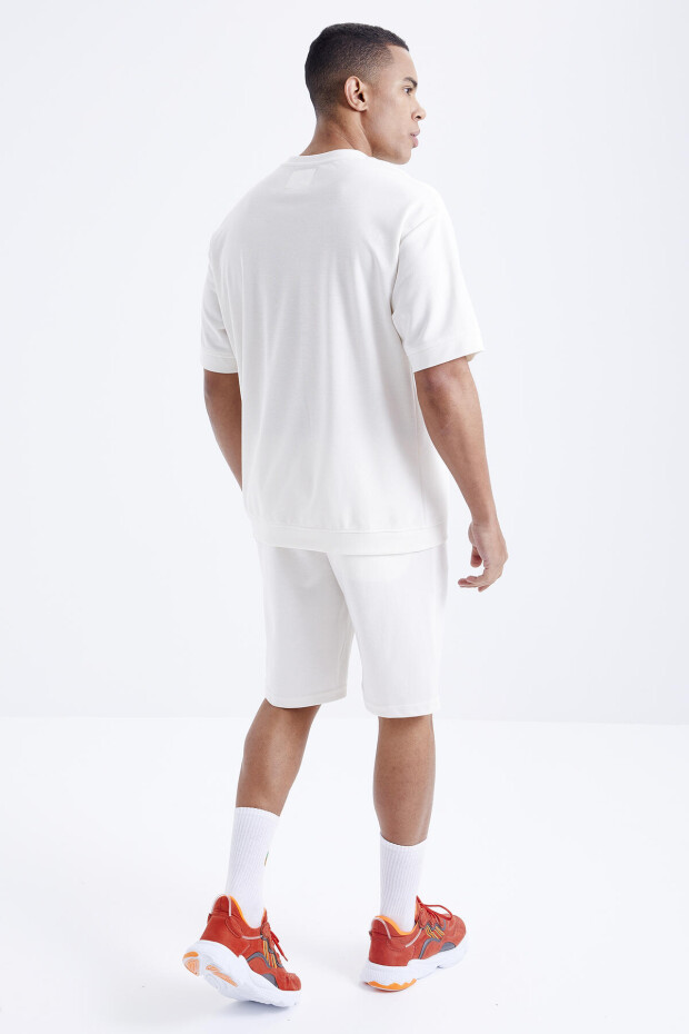 Ekru O Yaka Oversize Bermuda Erkek Şort Takım - 85164