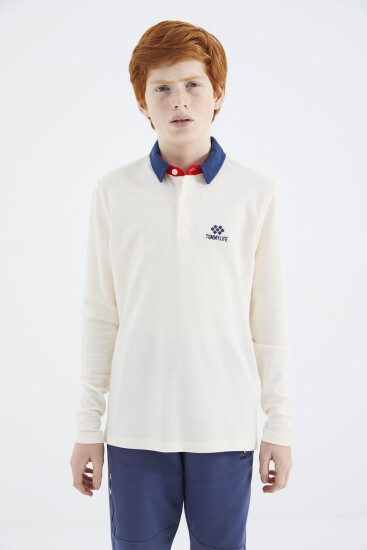 Ekru Polo Yaka Basic Erkek Çocuk T-Shirt - 11171 - TOMMYLIFE (1)