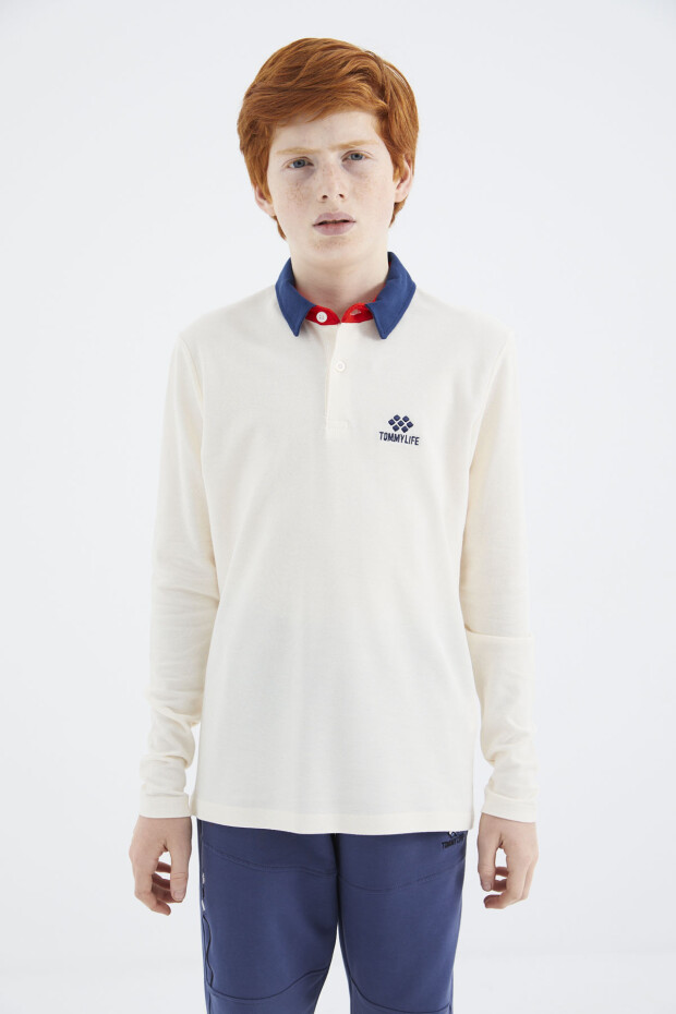 Ekru Polo Yaka Basic Erkek Çocuk T-Shirt - 11171 - 2