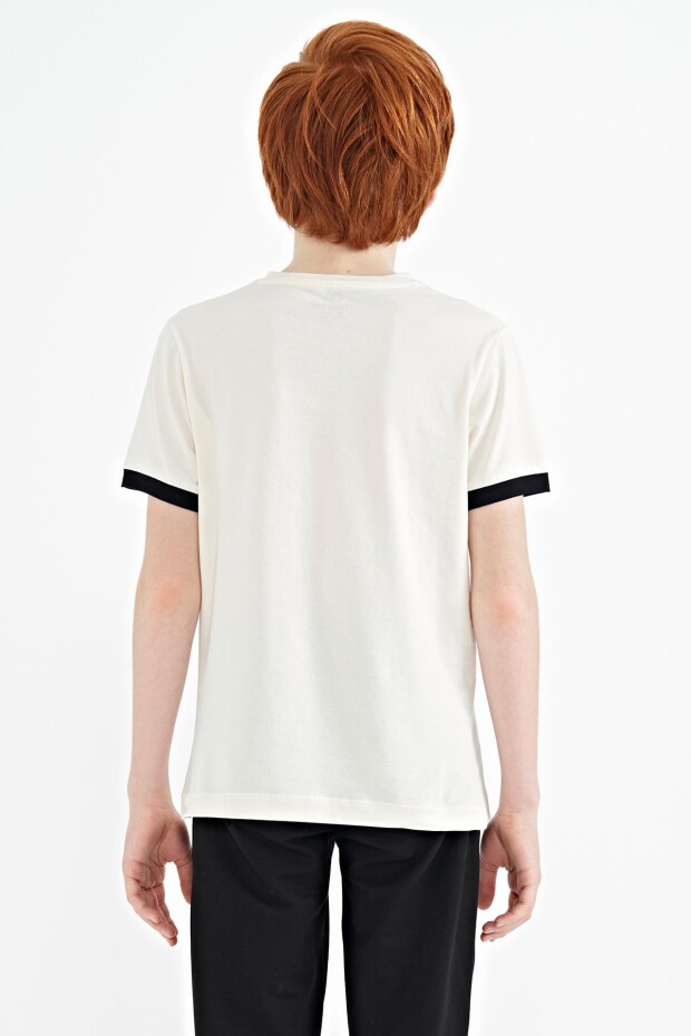 Ekru Yazı Baskılı Standart Kalıp O Yaka Erkek Çocuk T-Shirt - 11098