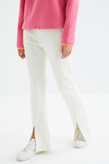 Ekru Yüksek Bel Ön Yırtmaç Detaylı Yan Cepli Rahat Form Kadın Eşofman Alt - 94625 - TOMMYLIFE (1)