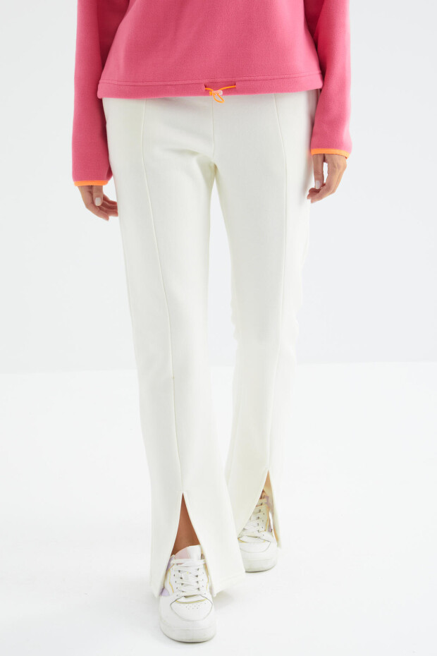 Ekru Yüksek Bel Ön Yırtmaç Detaylı Yan Cepli Rahat Form Kadın Eşofman Alt - 94625 - 4