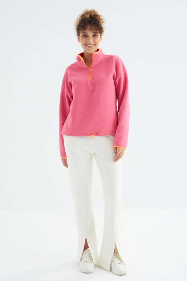 Ekru Yüksek Bel Ön Yırtmaç Detaylı Yan Cepli Rahat Form Kadın Eşofman Alt - 94625 - 5