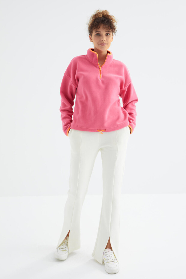 Ekru Yüksek Bel Ön Yırtmaç Detaylı Yan Cepli Rahat Form Kadın Eşofman Alt - 94625 - 6