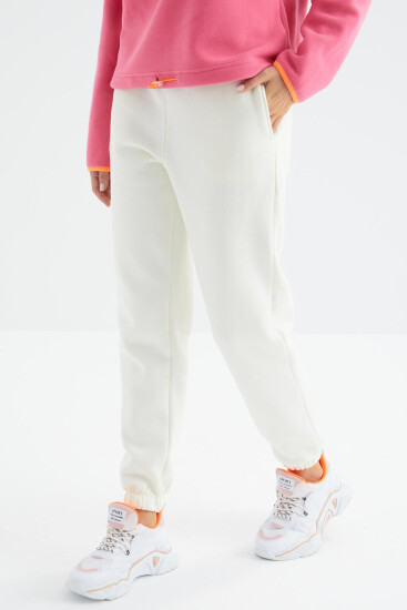 Ekru Yüksek Bel Şardonlu 3 İplik Pamuklu Basic Kadın Eşofman Alt - 94624 - TOMMYLIFE (1)