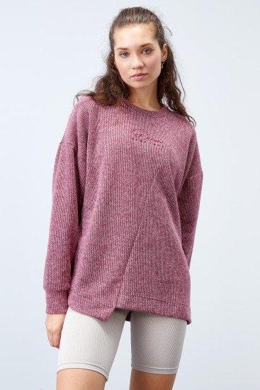 Erguvan Asimetrik Kesim O Yaka Selanik Kadın Oversize Sweatshirt - 97191 