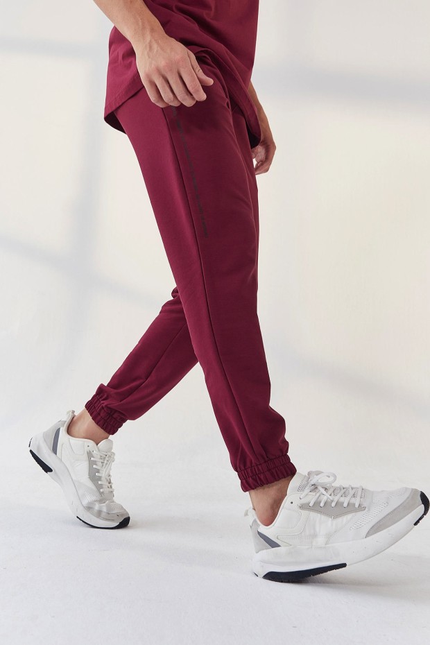Erguvan Dikey Yazı Baskı Detaylı Lastik Paça Erkek Oversize Eşofman Takım - 85157