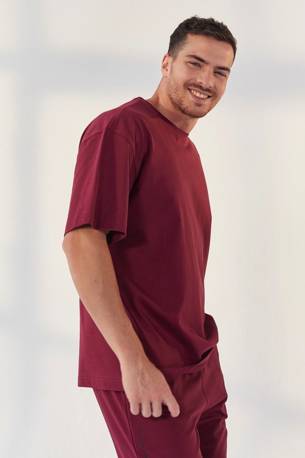 Erguvan Dikey Yazı Baskı Detaylı Lastik Paça Erkek Oversize Eşofman Takım - 85157