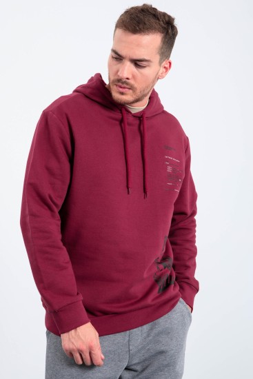 Erguvan Desen Baskılı Kapüşonlu Rahat Form Erkek Sweatshirt - 88018 