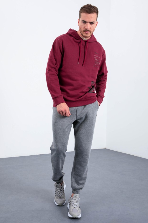 Erguvan Desen Baskılı Kapüşonlu Rahat Form Erkek Sweatshirt - 88018