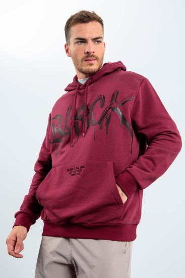 Erguvan Graffiti Yazı Baskılı Kapüşonlu Rahat Form Erkek Sweatshirt - 88031 
