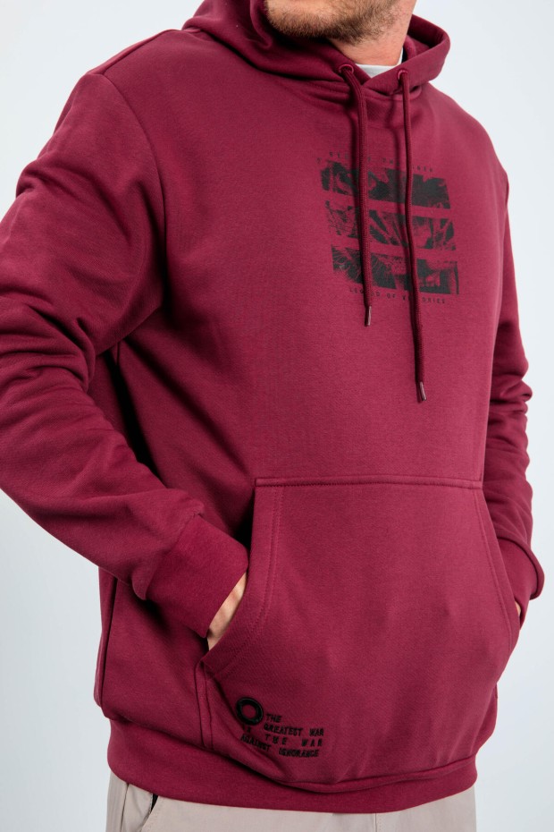 Erguvan Kaplan Baskılı Kapüşonlu Rahat Form Erkek Sweatshirt - 88036