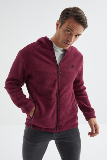 Erguvan Fermuarlı Kapüşonlu Standart Kalıp Erkek Sweatshirt Havlu Polar - 88165 