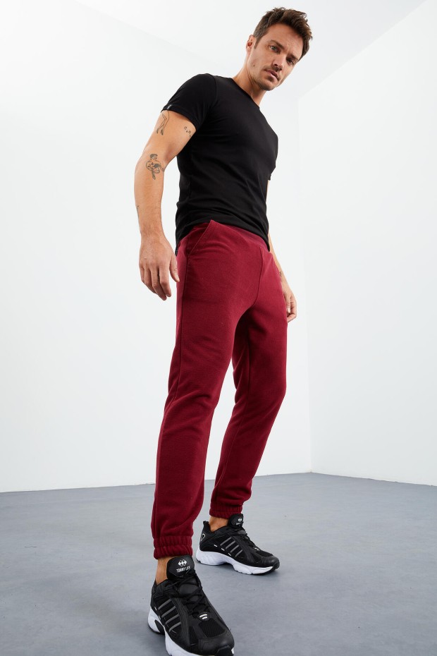 Erguvan Gizli Fermuarlı Rahat Form Lastik Paça Polar Erkek Eşofman Alt - 84866 - 1