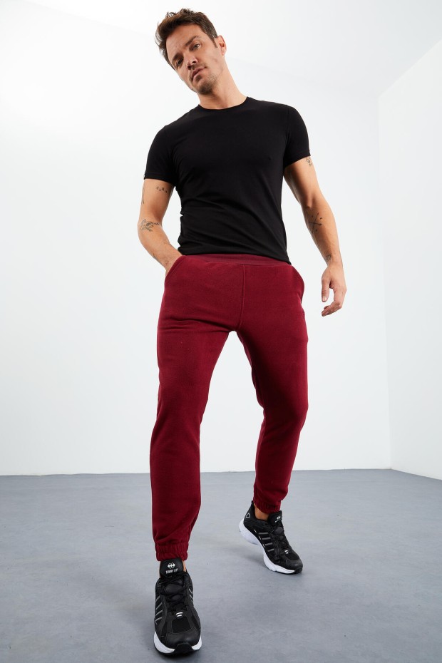 Erguvan Gizli Fermuarlı Rahat Form Lastik Paça Polar Erkek Eşofman Alt - 84866 - 3