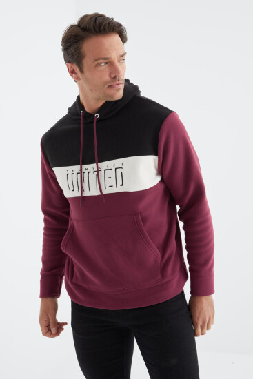 Erguvan Nakış Detaylı Kapüşonlu Kanguru Cepli Erkek Polar Sweatshirt - 88155 