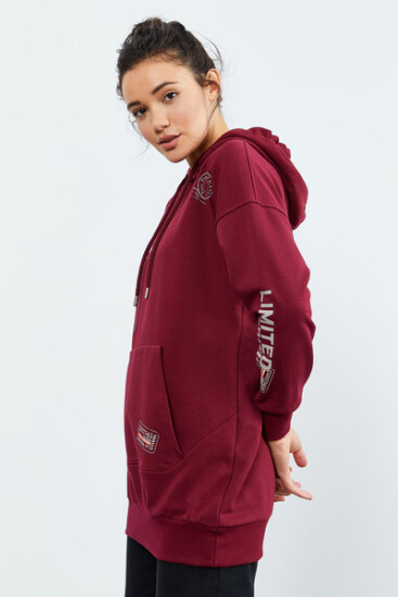 Erguvan Ticket Baskılı Kapüşonlu Kadın Oversize Sweatshirt - 97182 - Thumbnail