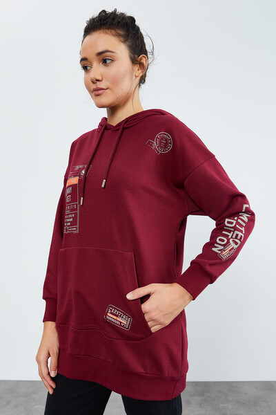 Erguvan Ticket Baskılı Kapüşonlu Kadın Oversize Sweatshirt - 97182