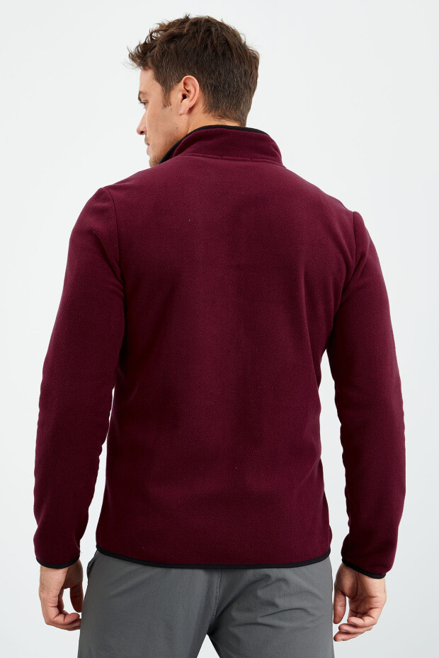 Erguvan Yazı Nakışlı Dik Yaka Fermuarlı Standart Kalıp Erkek Sweatshirt Polar - 87992