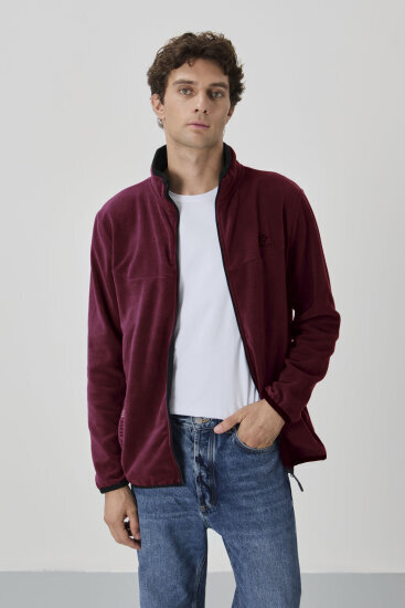 Erguvan Yazı Nakışlı Dik Yaka Fermuarlı Standart Kalıp Erkek Sweatshirt Polar - 87992 