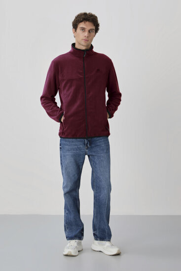 Erguvan Yazı Nakışlı Dik Yaka Fermuarlı Standart Kalıp Erkek Sweatshirt Polar - 87992 - TOMMYLIFE (1)