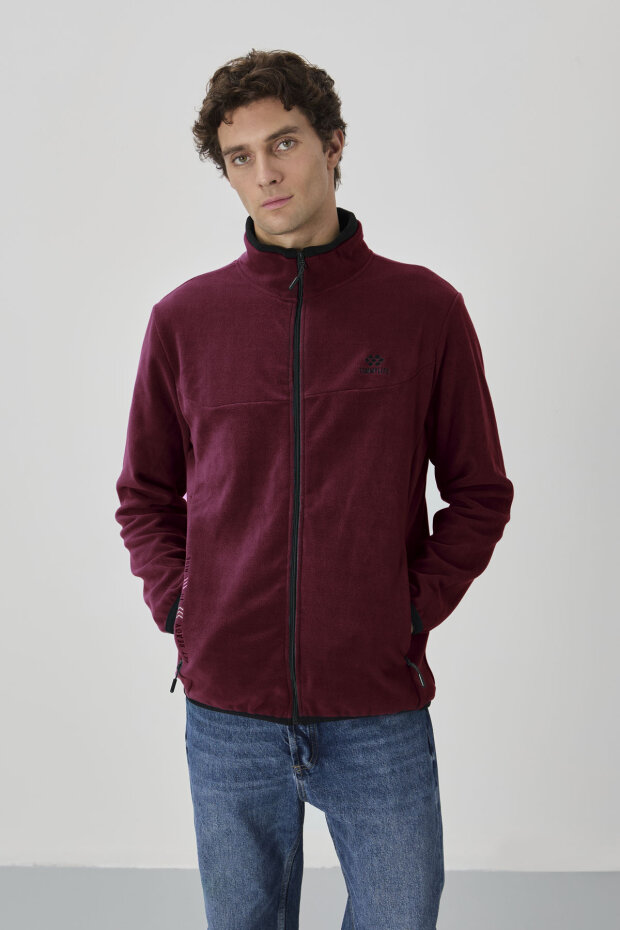 Erguvan Yazı Nakışlı Dik Yaka Fermuarlı Standart Kalıp Erkek Sweatshirt Polar - 87992 - 3