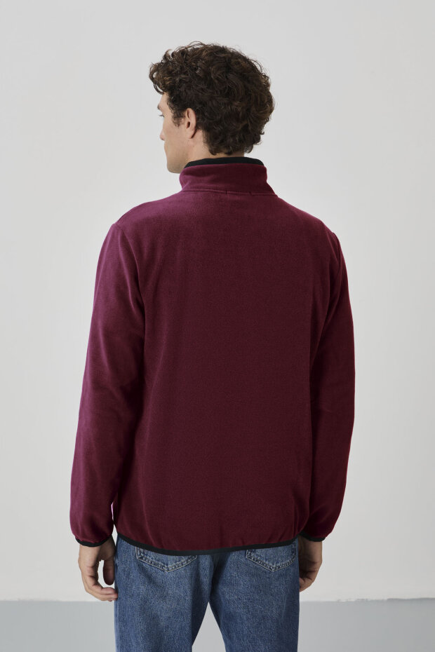 Erguvan Yazı Nakışlı Dik Yaka Fermuarlı Standart Kalıp Erkek Sweatshirt Polar - 87992 - 5