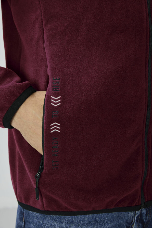 Erguvan Yazı Nakışlı Dik Yaka Fermuarlı Standart Kalıp Erkek Sweatshirt Polar - 87992 - 4