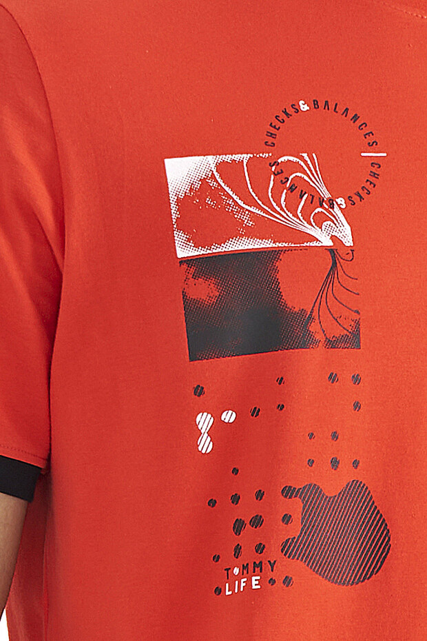 Fiesta Baskı O Yaka Detaylı Standart Form Erkek T-shirt - 88216