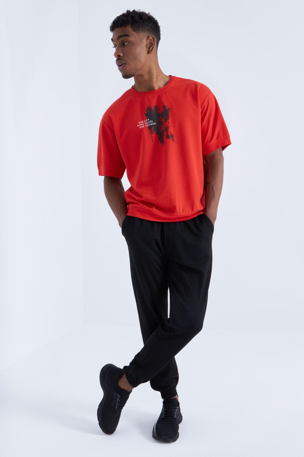 Fiesta Baskılı Yazı Nakışlı O Yaka Erkek Oversize T-Shirt - 88105