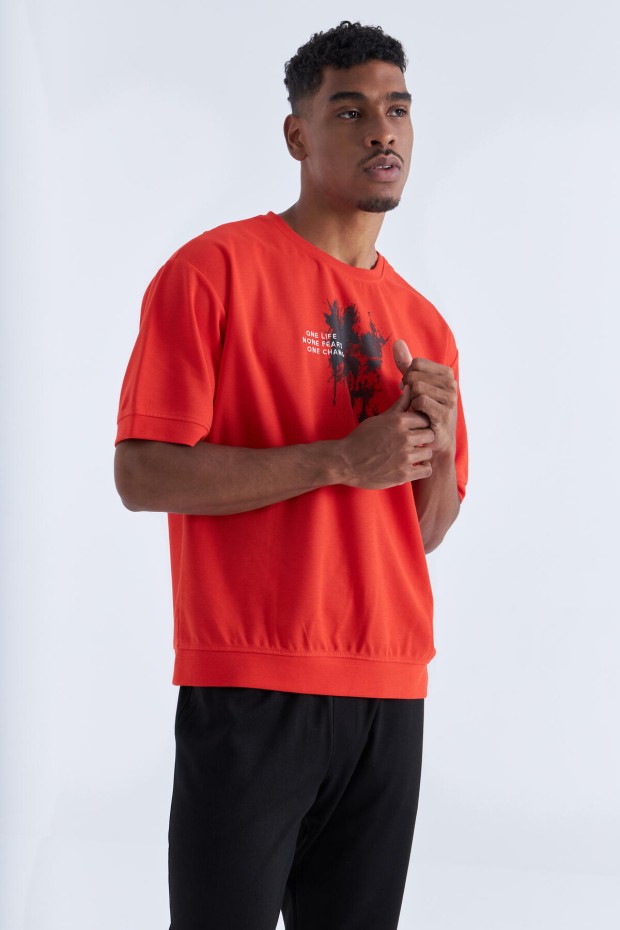 Fiesta Baskılı Yazı Nakışlı O Yaka Erkek Oversize T-Shirt - 88105
