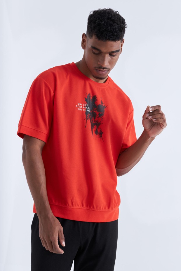 Fiesta Baskılı Yazı Nakışlı O Yaka Erkek Oversize T-Shirt - 88105