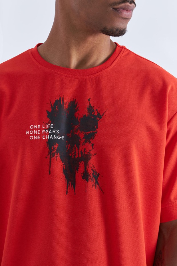 Fiesta Baskılı Yazı Nakışlı O Yaka Erkek Oversize T-Shirt - 88105