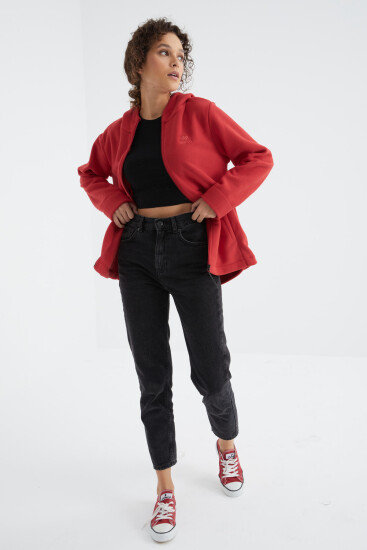 Fiesta Kapüşonlu Fermuarlı Rahat Form Kadın Polar Sweatshirt - 97233 - TOMMYLIFE (1)