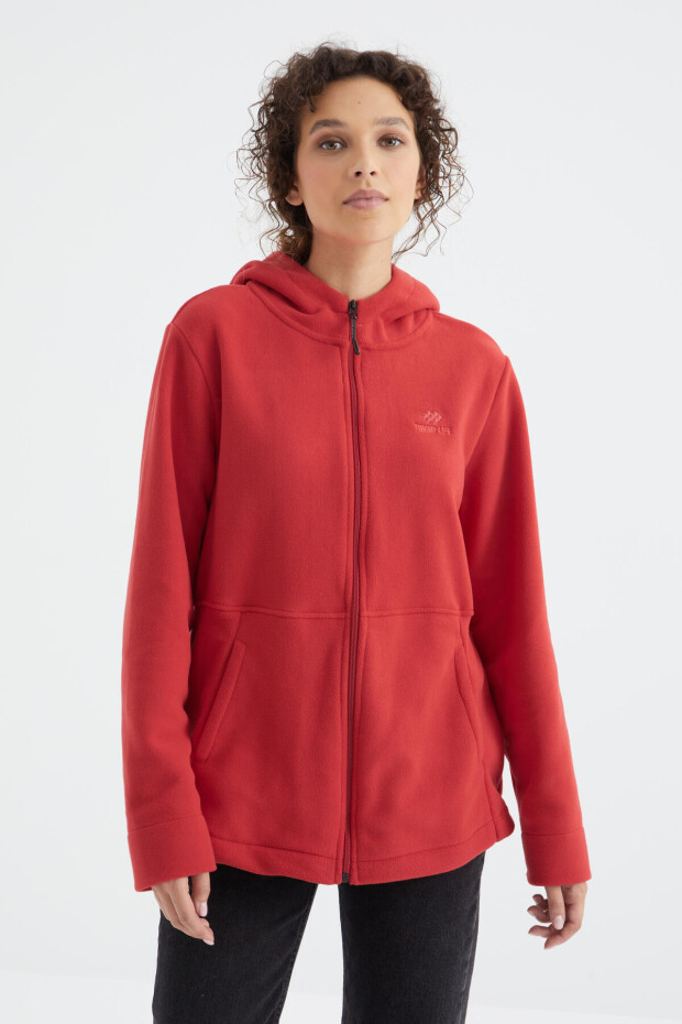 Fiesta Kapüşonlu Fermuarlı Rahat Form Kadın Polar Sweatshirt - 97233 - 1