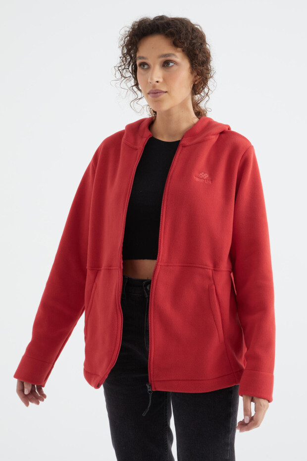 Fiesta Kapüşonlu Fermuarlı Rahat Form Kadın Polar Sweatshirt - 97233 - 3