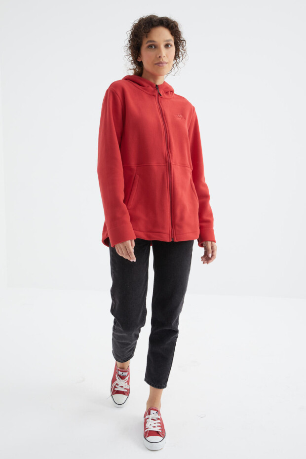Fiesta Kapüşonlu Fermuarlı Rahat Form Kadın Polar Sweatshirt - 97233 - 4