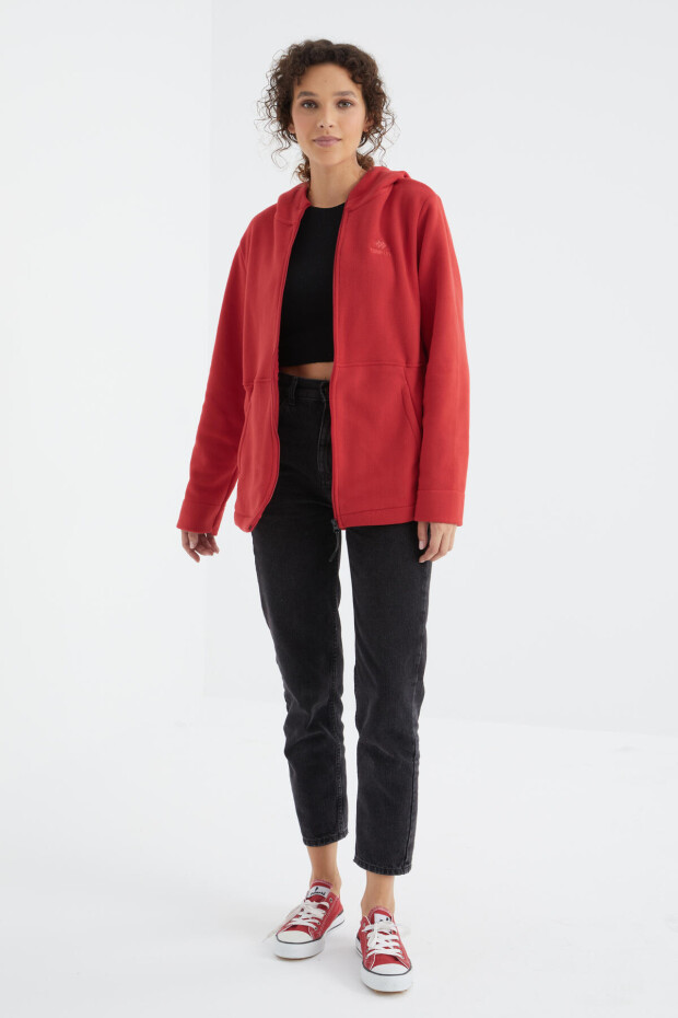 Fiesta Kapüşonlu Fermuarlı Rahat Form Kadın Polar Sweatshirt - 97233 - 6