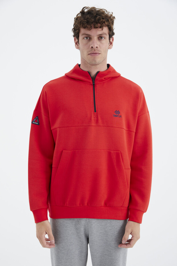 Fiesta Kapüşonlu Yarım Fermuarlı Cep Detaylı Rahat Kalıp Erkek Sweatshirt - 88294