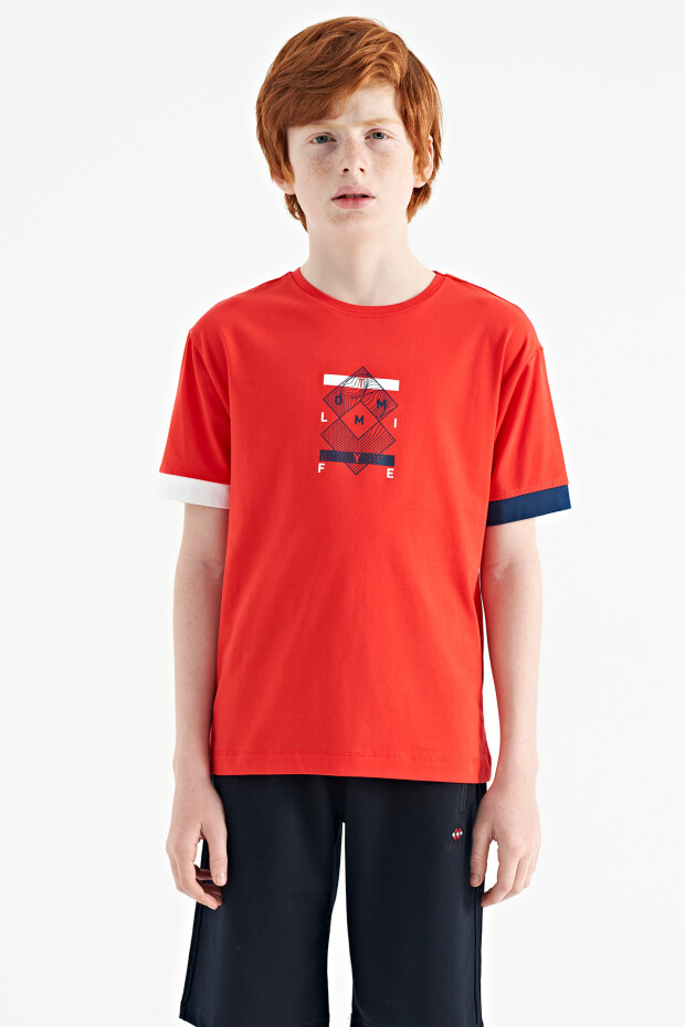 Fiesta Kol Ucu Renkli Detaylı Baskılı Oversize Erkek Çocuk T-Shirt - 11137