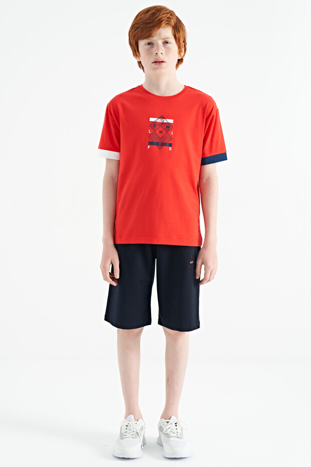 Fiesta Kol Ucu Renkli Detaylı Baskılı Oversize Erkek Çocuk T-Shirt - 11137