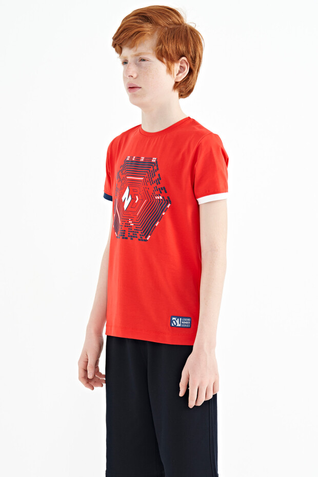 Fiesta Kol Ucu Renkli Detaylı Baskılı Standart Kalıp Erkek Çocuk T-Shirt - 11156