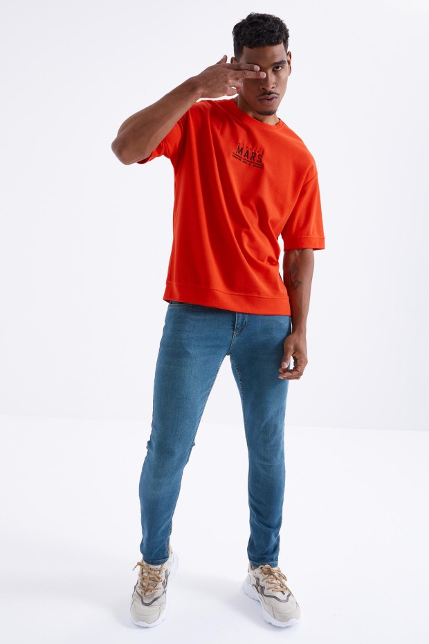Fiesta Mars Yazı Nakışlı O Yaka Erkek Oversize T-Shirt - 88104