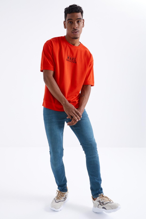 Fiesta Mars Yazı Nakışlı O Yaka Erkek Oversize T-Shirt - 88104