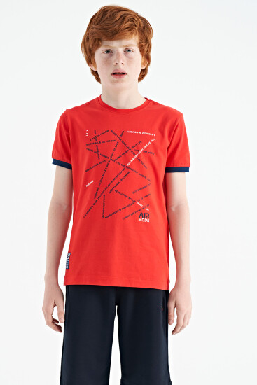 Fiesta Minimal Yazı Baskılı Standart Kalıp O Yaka Erkek Çocuk T-Shirt - 11132 