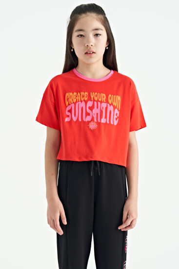 Fiesta Renkli Yazı Baskılı O Yaka Oversize Kısa Kollu Kız Çocuk T-Shirt - 75111 