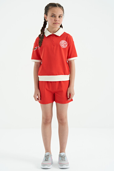 Fiesta Yakalı Kısa Kollu Rahat Form Kız Çocuk Şort Takım - 75131 - TOMMYLIFE (1)
