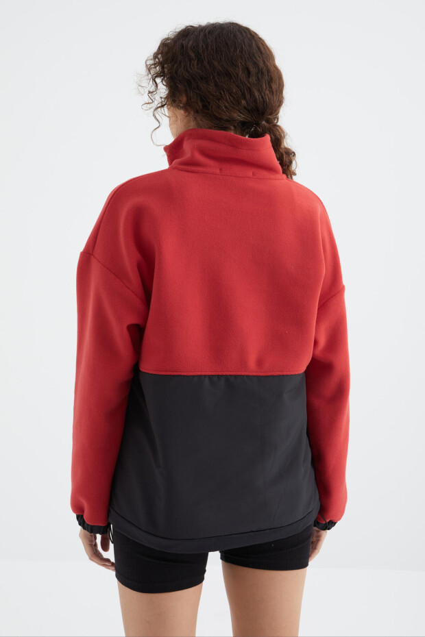 Fiesta Yarım Fermuar Etek Ucu Büzgülü Dik Yaka Oversize Kadın Polar Sweatshirt - 97236 - 7