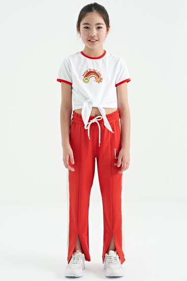 Fiesta Yazı Nakış Detaylı Bağcıklı Rahat Kalıp Kız Çocuk Eşofman Alt - 75121 - TOMMYLIFE (1)